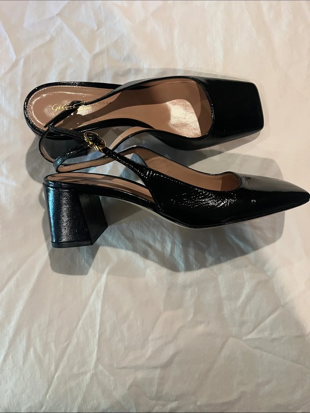 Gianvito Rossi Black Patent Square-Toe Slingback Heels